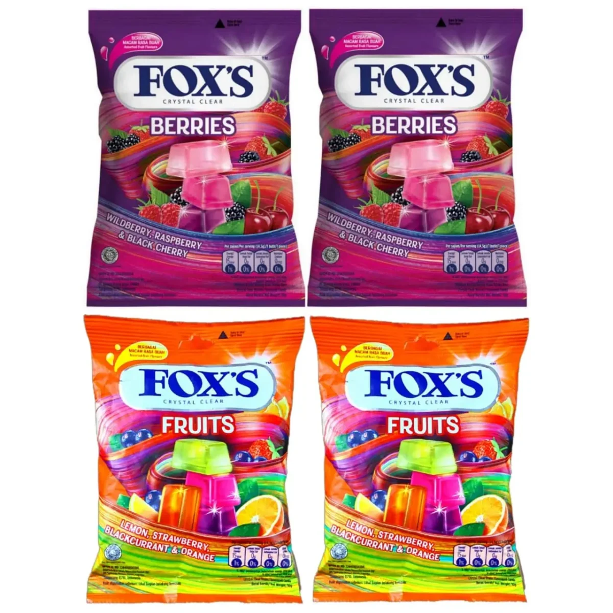 Fox's Crystal Clear Fruits Candy 90g (90Gms- Pack of 2) & Fox's Crystal Clear Berries Candy (90Gms- Pack of 2)