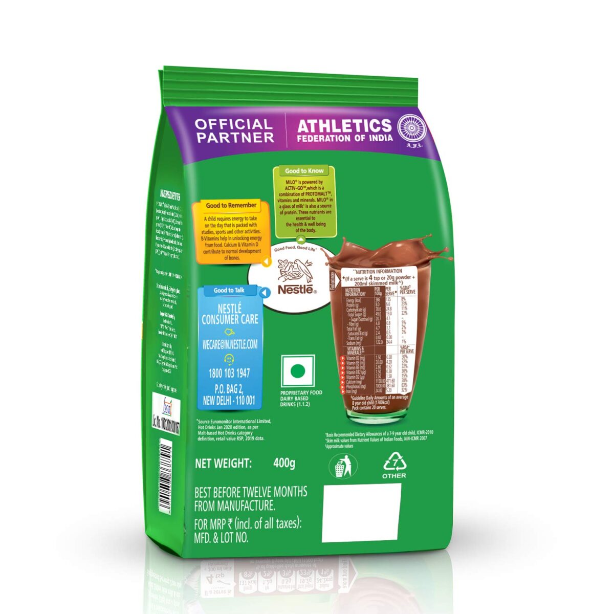 MILO Nestle Activ-Go Powder Health Drink- (Chocolate Flavour) Pouch, 400 G  Amazon.in Grocery & Gourmet Foods - Image 2